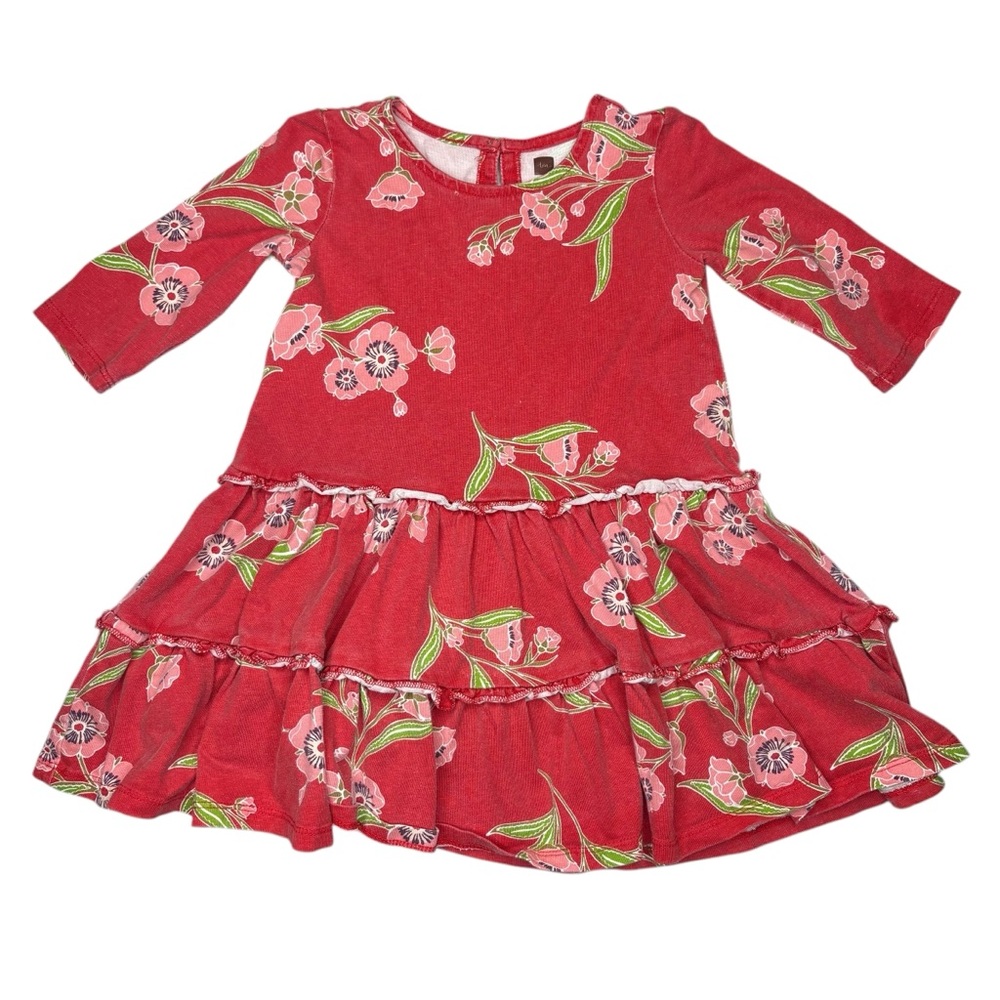 Tea Collection Floral Red Dress tiered girls size 3